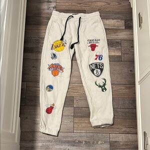 Hollister White Sweatpants with NBA Team Logos
